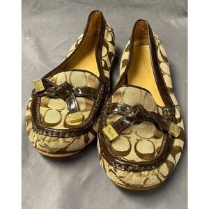 EUC Coach Frida Driving Loafer Slip-on Size8.5 Brown Patent Leather w/Brown Mono
